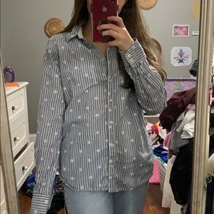super cute striped and polka dotted button up